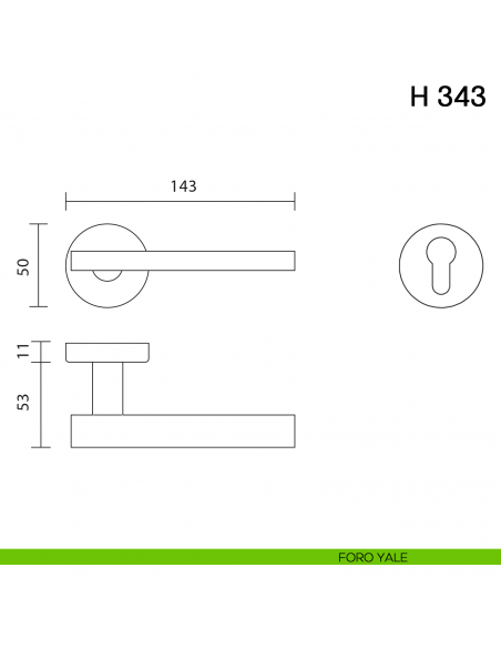 Maniglia per porta H 343 Valli collezione Fusital foro yale