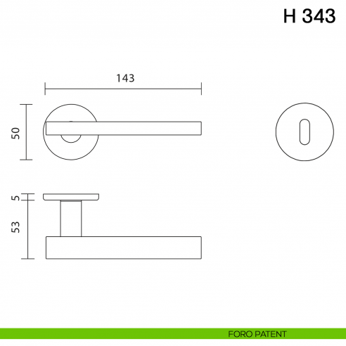 Maniglia per porta H 343 Valli collezione Fusital con rosetta fine foro patent