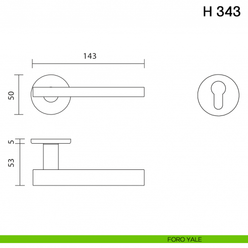 Maniglia per porta H 343 Valli collezione Fusital con rosetta fine foro yale
