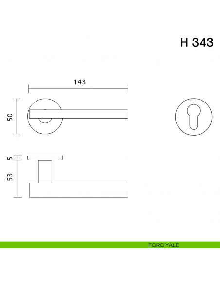 Maniglia per porta H 343 Valli collezione Fusital con rosetta fine foro yale