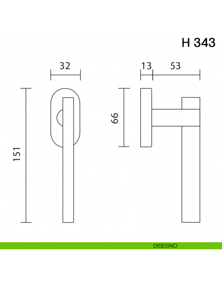 Maniglia per finestra martellina DK H 343 Valli collezione Fusital disegno