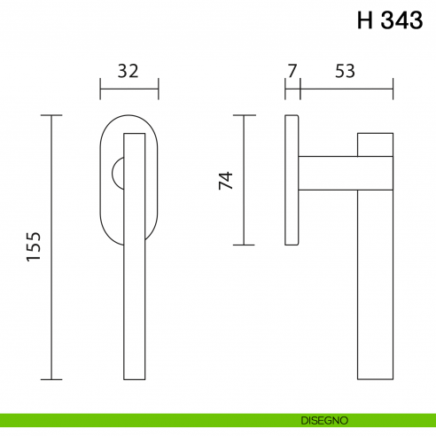 Maniglia per finestra martellina DK H 343 Valli collezione Fusital con rosetta fine disegno