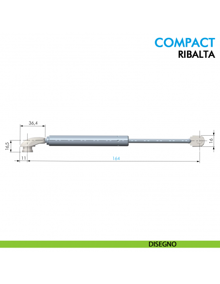 Pistone a gas Ferramenta Livenza Compact ribalta apertura ammortizzata lunghezza 164 mm - disegno