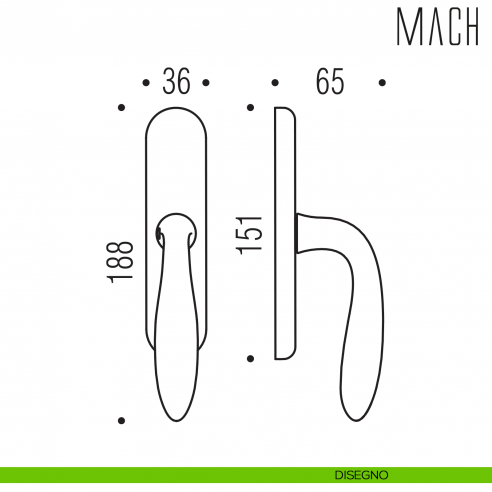 Maniglia per finestra cremonese Mach Colombo Design disegno