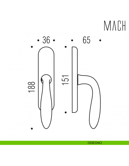 Maniglia per finestra cremonese Mach Colombo Design disegno