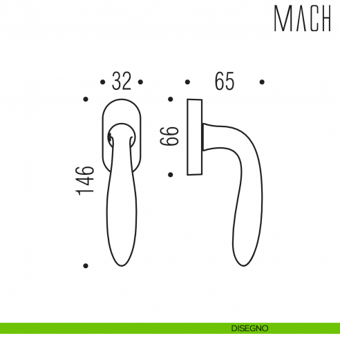 Maniglia per finestra martellina DK Mach Colombo Design disegno
