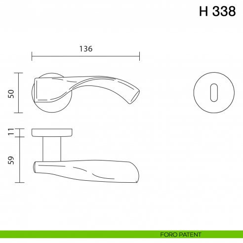 Maniglia per porta H 338 Valli collezione Fusital foro patent