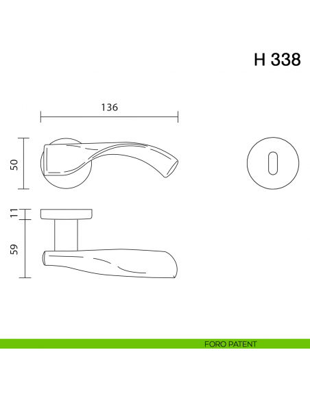 Maniglia per porta H 338 Valli collezione Fusital foro patent