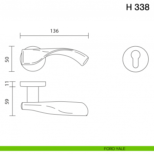 Maniglia per porta H 338 Valli collezione Fusital foro yale