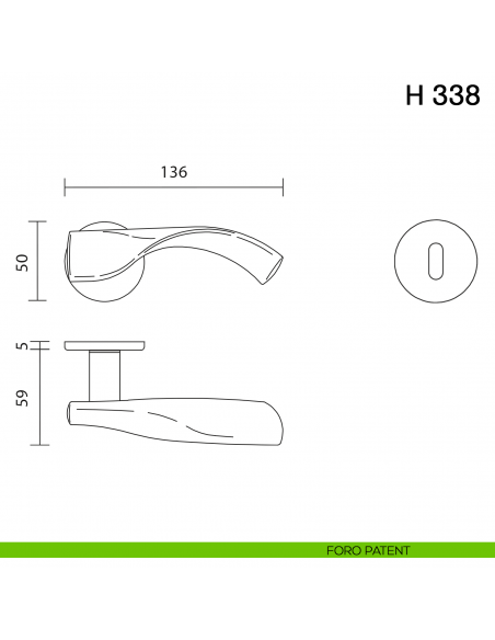 Maniglia per porta H 338 Valli collezione Fusital con rosetta fine foro patent