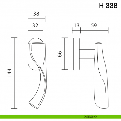 Maniglia per finestra martellina DK H 338 Valli collezione Fusital disegno