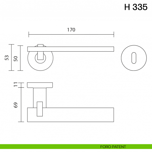 Maniglia per porta H 335 Valli collezione Fusital foro patent