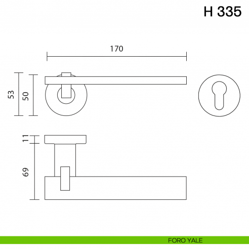 Maniglia per porta H 335 Valli collezione Fusital foro yale