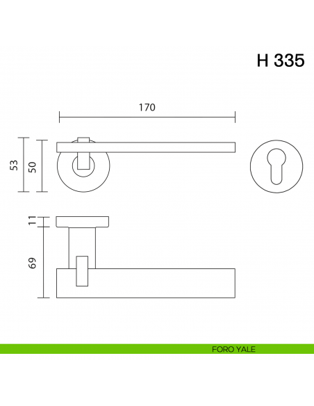 Maniglia per porta H 335 Valli collezione Fusital foro yale
