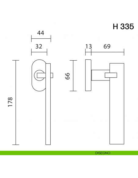 Maniglia per finestra martellina DK H 335 Valli collezione Fusital disegno
