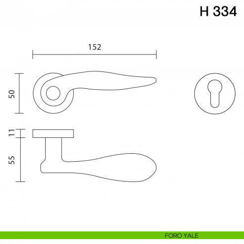 Maniglia per porta H 334 Valli collezione Fusital foro yale