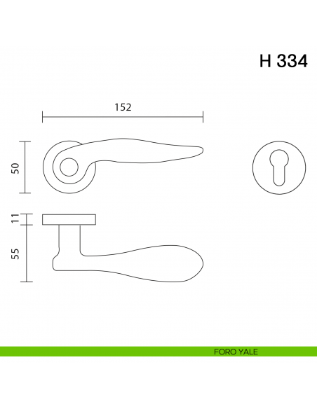 Maniglia per porta H 334 Valli collezione Fusital foro yale