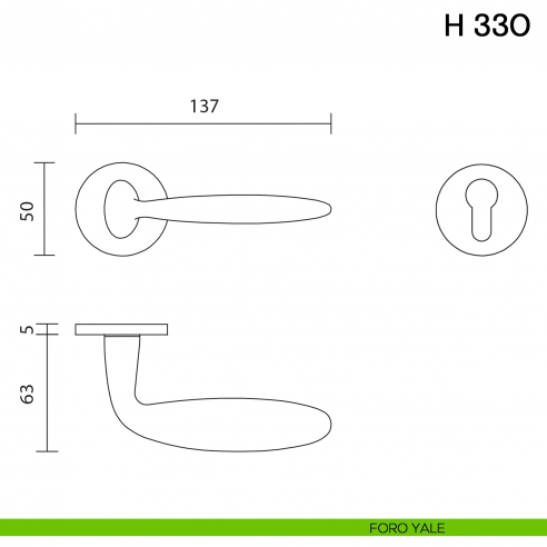 Maniglia per porta H 330 Valli collezione Fusital con rosetta fine foro yale