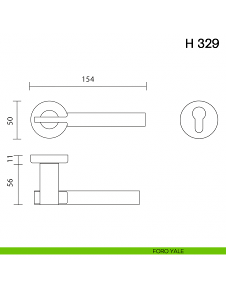 Maniglia per porta H 329 Valli collezione Fusital foro yale