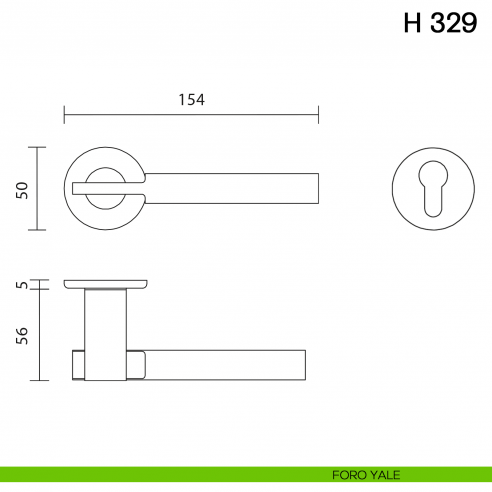 Maniglia per porta H 329 Valli collezione Fusital con rosetta fine foro yale