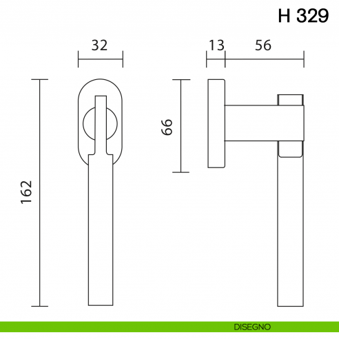 Maniglia per finestra martellina DK H 329 Valli collezione Fusital disegno