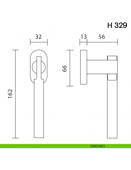 Maniglia per finestra martellina DK H 329 Valli collezione Fusital disegno