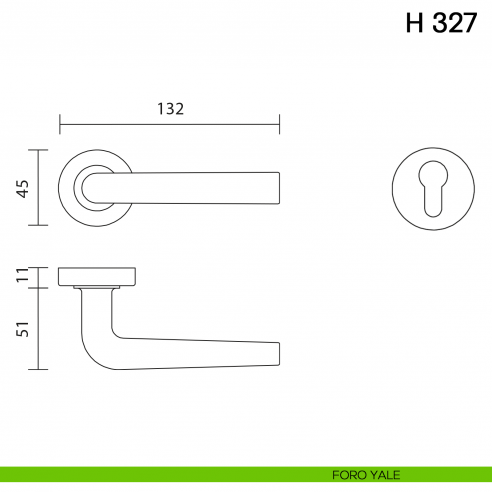 Maniglia per porta H 327 Valli collezione Fusital foro yale