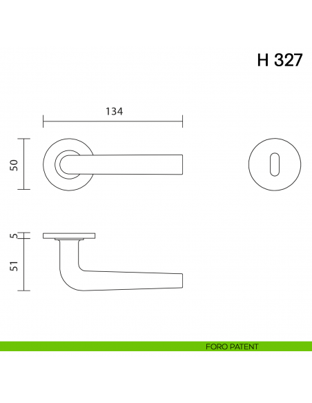 Maniglia per porta H 327 Valli collezione Fusital con rosetta fine foro patent
