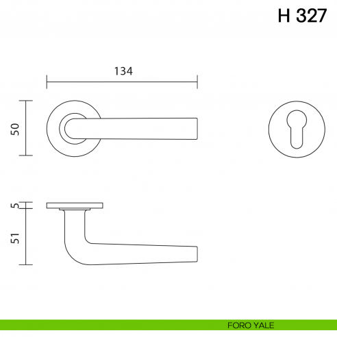 Maniglia per porta H 327 Valli collezione Fusital con rosetta fine foro yale