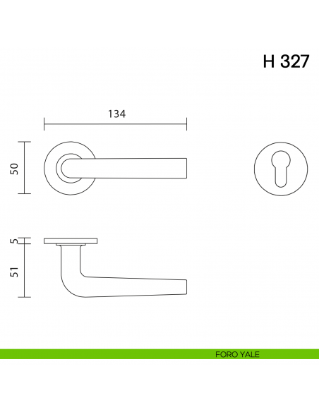 Maniglia per porta H 327 Valli collezione Fusital con rosetta fine foro yale