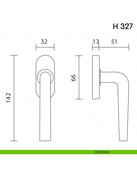 Maniglia per finestra martellina DK H 327 Valli collezione Fusital disegno