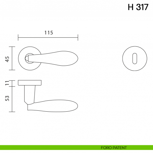 Maniglia per porta H 317 Valli collezione Fusital foro patent