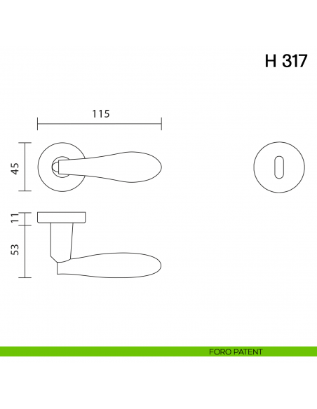 Maniglia per porta H 317 Valli collezione Fusital foro patent