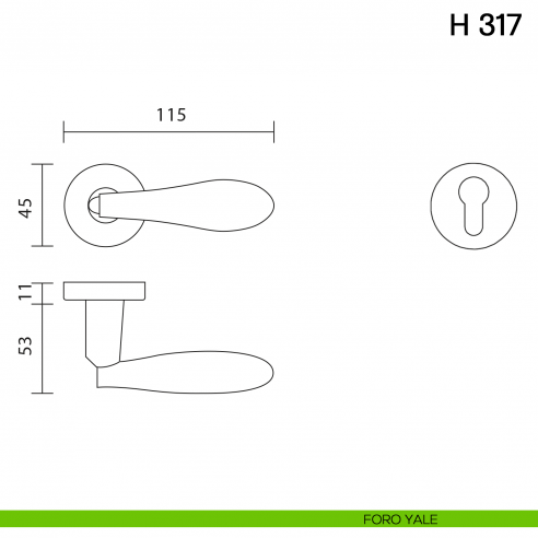 Maniglia per porta H 317 Valli collezione Fusital foro yale
