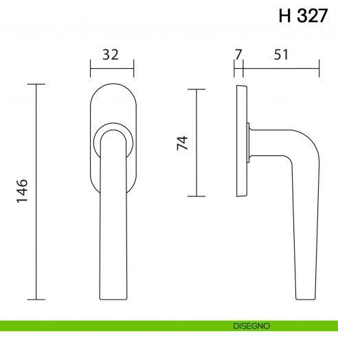 Maniglia per finestra martellina DK H 327 Valli collezione Fusital con rosetta fine disegno