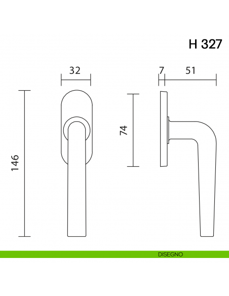 Maniglia per finestra martellina DK H 327 Valli collezione Fusital con rosetta fine disegno