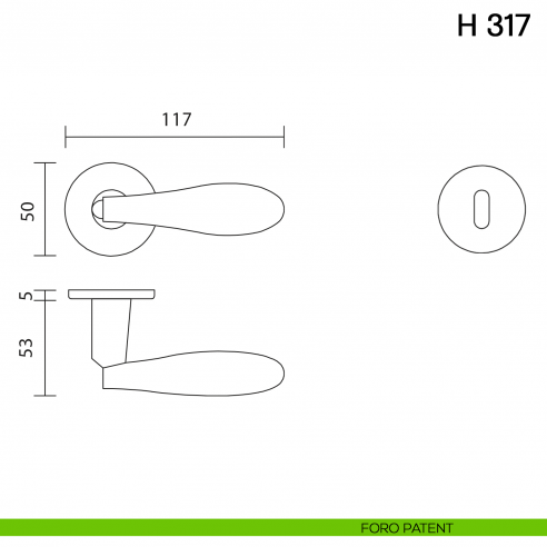 Maniglia per porta H 317 Valli collezione Fusital con rosetta fine foro patent