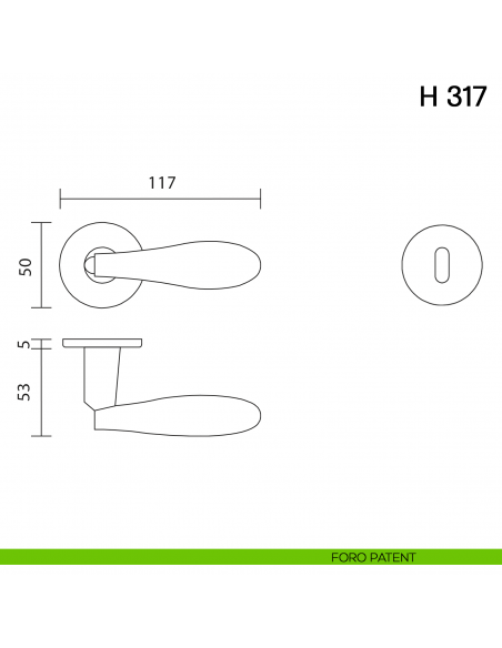 Maniglia per porta H 317 Valli collezione Fusital con rosetta fine foro patent