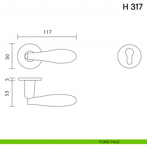 Maniglia per porta H 317 Valli collezione Fusital con rosetta fine foro yale