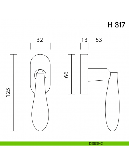 Maniglia per finestra martellina DK H 317 Valli collezione Fusital disegno