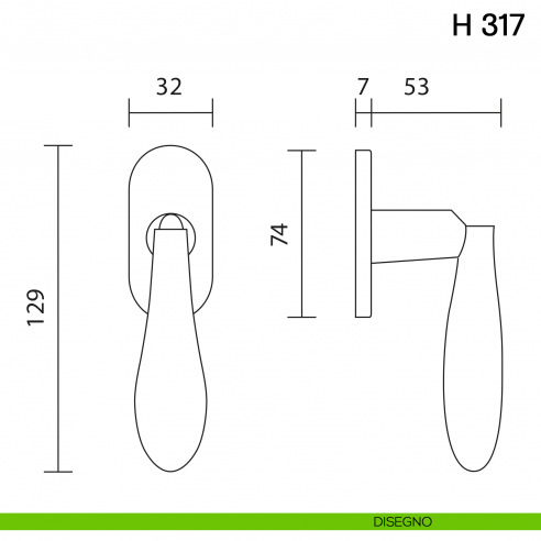 Maniglia per finestra martellina DK H 317 Valli collezione Fusital con rosetta fine disegno