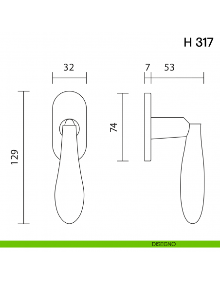 Maniglia per finestra martellina DK H 317 Valli collezione Fusital con rosetta fine disegno