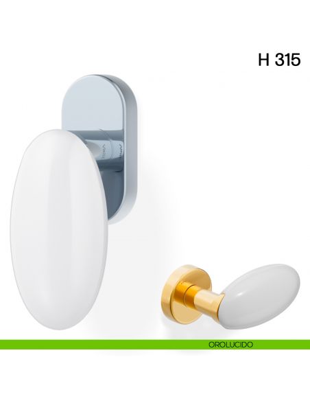 Maniglia per finestra martellina DK H 315 Valli collezione Fusital con rosetta fine orolucido
