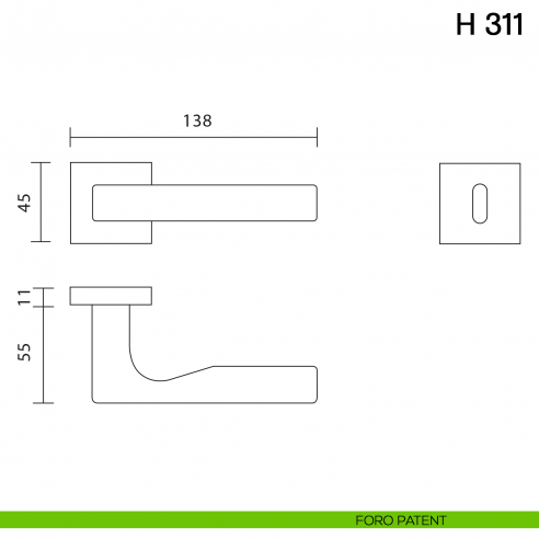 Maniglia per porta H 311 Valli collezione Fusital foro patent