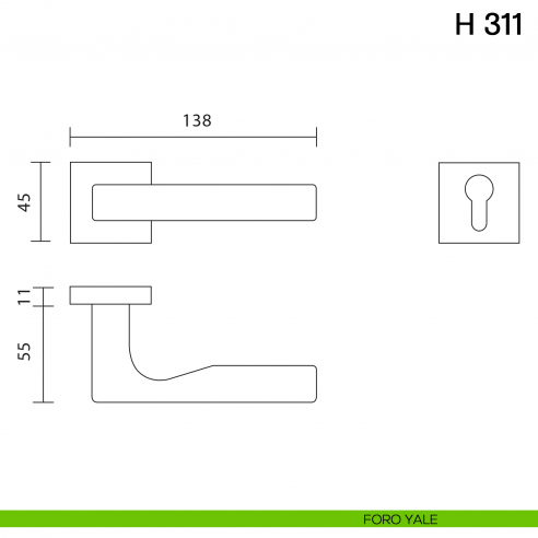 Maniglia per porta H 311 Valli collezione Fusital foro yale