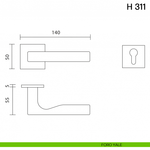 Maniglia per porta H 311 Valli collezione Fusital con rosetta fine foro yale