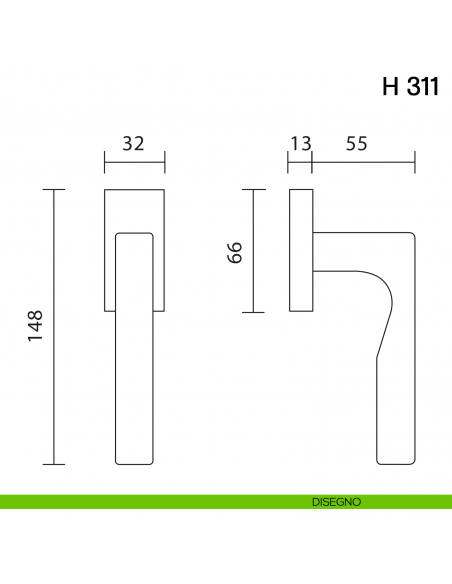 Maniglia per finestra martellina DK H 311 Valli collezione Fusital disegno