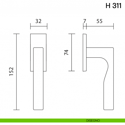 Maniglia per finestra martellina DK H 311 Valli collezione Fusital con rosetta fine disegno