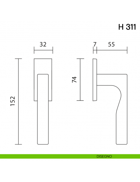 Maniglia per finestra martellina DK H 311 Valli collezione Fusital con rosetta fine disegno