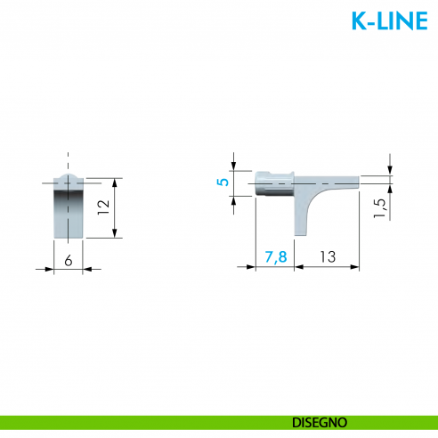 Reggipiano per legno Ferramenta Livenza K-Line con perno diametro 5 mm - disegno
